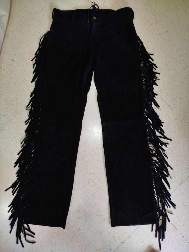 Pantalones ante negros flecos Cuero 100%