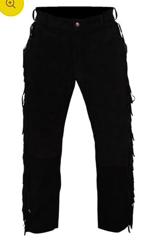 Pantalones ante negros flecos Cuero 100%