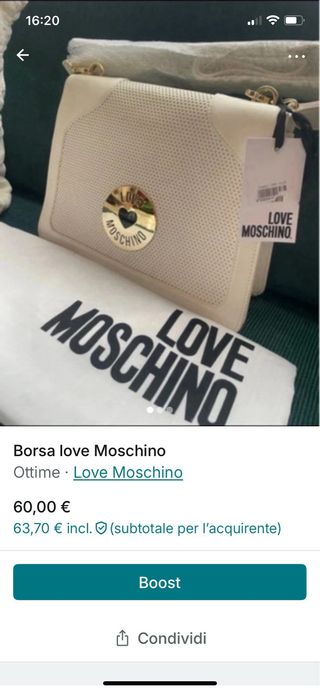Borsa Love Moschino bianco panna e oro