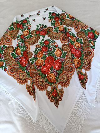 Mantón flecos blanco 160x160