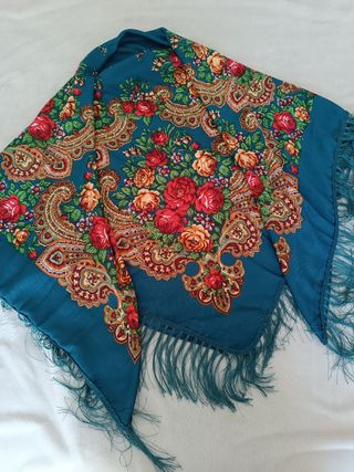 Mantón flecos cyan 160x160