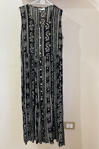 Vestito lungo estivo nero fantasia bianca india