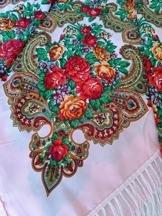 Mantón flecos rosa palo 160x160