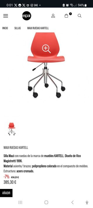 Silla giratoria Kartell Maui roja Diseño .URGE