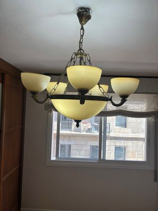 Lampara bronce y cristal