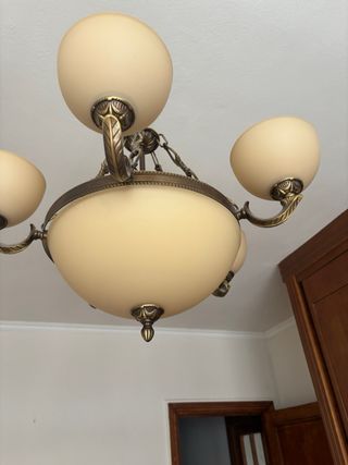 Lampara bronce y cristal