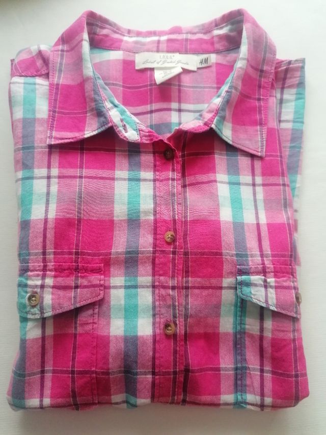 Camisa H&M cuadros rosa-azul talla 46