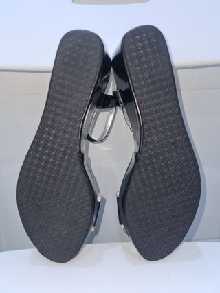 Sandalias negras tacón - Plata