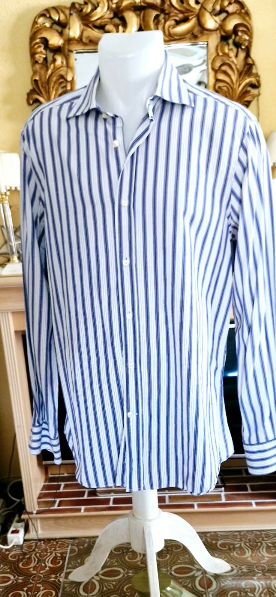 Camisa às riscas azul-branco Massimo Dutti