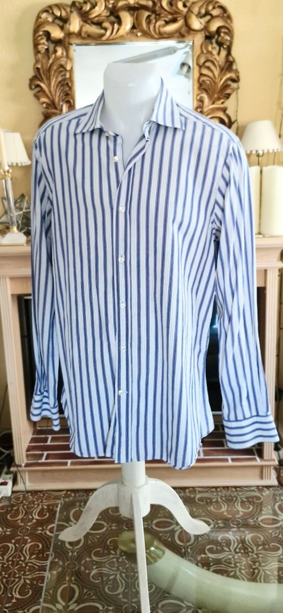 Camisa às riscas azul-branco Massimo Dutti