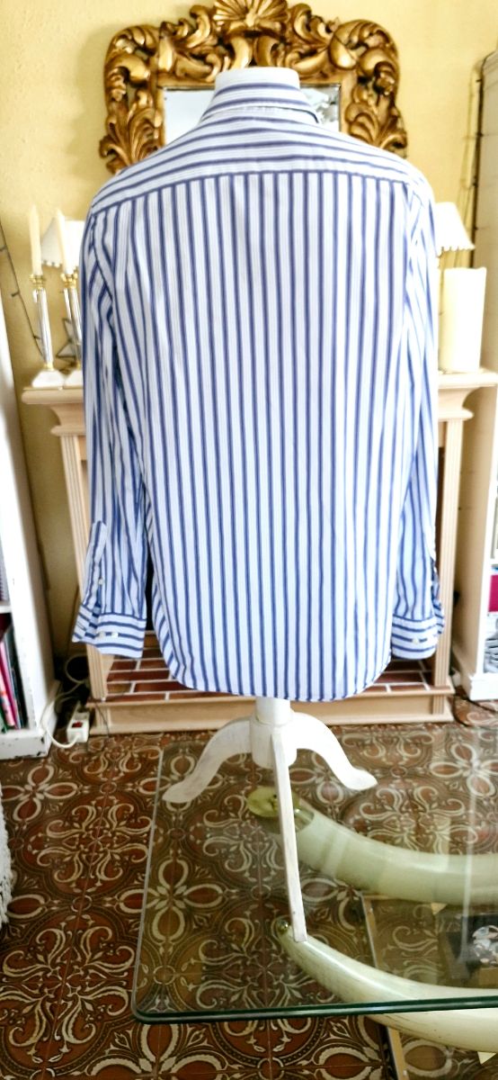 Camisa às riscas azul-branco Massimo Dutti