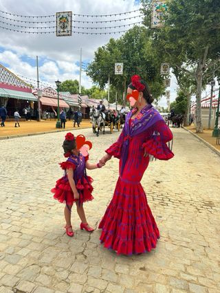 Traje Flamenca niña y bebé rojo y morado