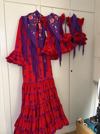 Traje Flamenca niña y bebé rojo y morado