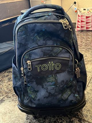 Mochila escolar Toto con ruedas azul