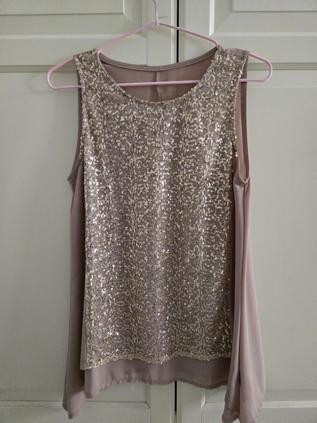 Top lentejuelas beige-dorado