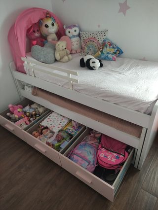 Cama nido infantil blanca y rosa