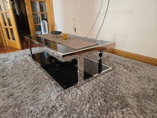 Mesa centro cristal negro - metal