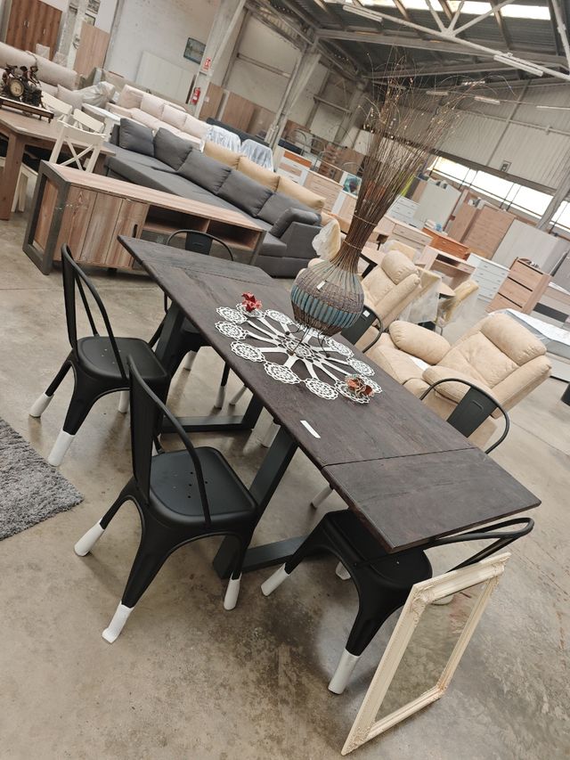 Mesa industrial madera y hierro extensible