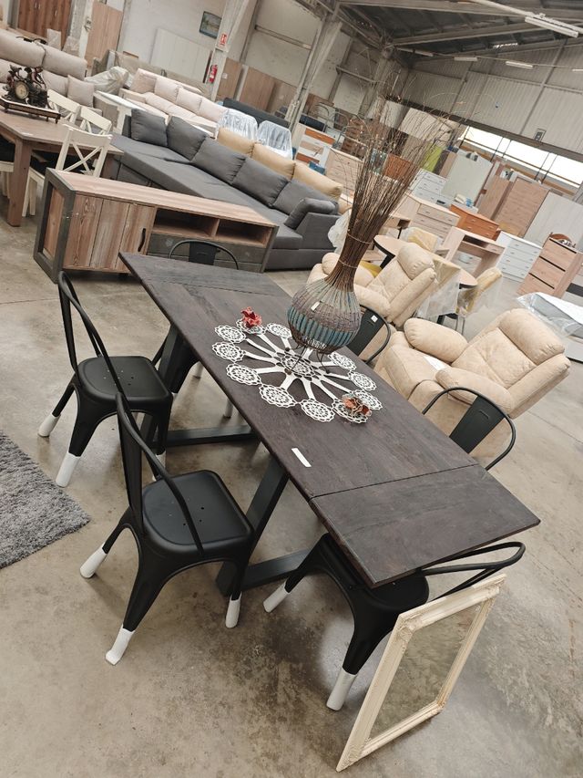 Mesa industrial madera y hierro extensible