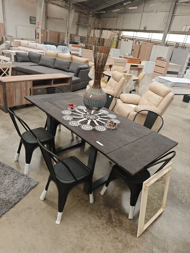 Mesa industrial madera y hierro extensible