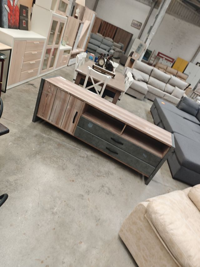 Mueble TV madera-metal gris-marrón