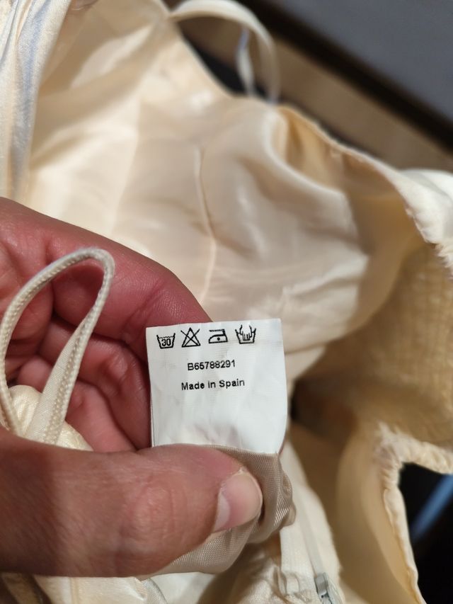 Vestido fiesta beige y dorado