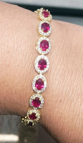 Pulsera Rubí Natural plata 925 laminada oro 18k