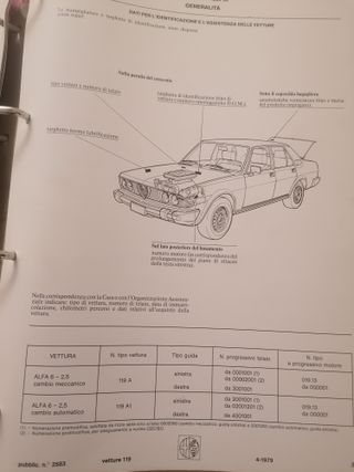 Alfa 6 vetture 119 Manuale Officina originale AR