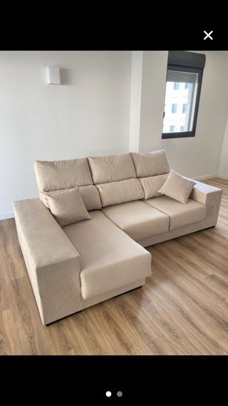 Sofá chaise longue gris - beige + 2 pouff + 2 coji