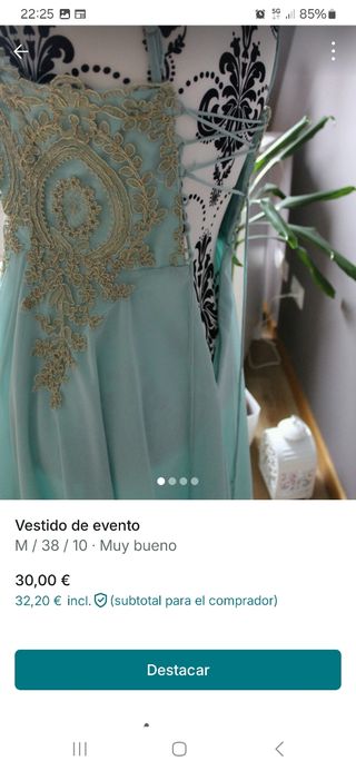 Vestido fiesta turquesa con dorado