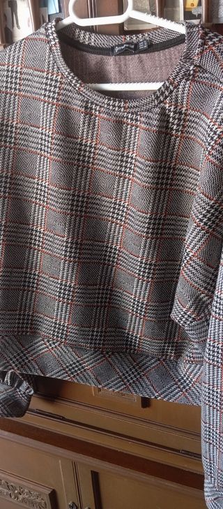 Jersey Stradivarius cuadros marrón-gris talla S