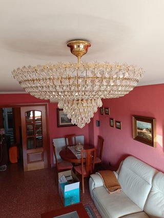Dos Lamparas de techo cristal de roca doradas