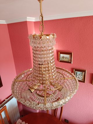 Dos Lamparas de techo cristal de roca doradas