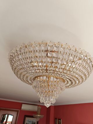 Dos Lamparas de techo cristal de roca doradas