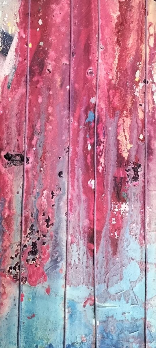 CUADRO ABSTRACTO CON ACRÍLICOS E HILOS DE ALGODÓN.