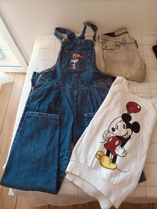 Ropa juvenil: Petos vaqueros + Sudadera Mickey + V