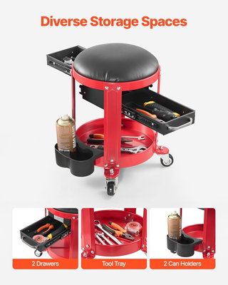 Sgabello da Meccanico con Ruote, Sedile da Garage,