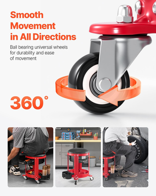 Sgabello da Meccanico con Ruote, Sedile da Garage,