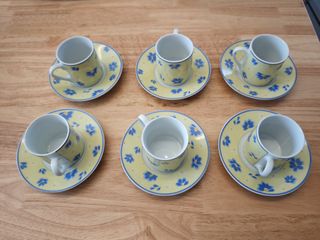 Juego café porcelana azul-amarillo