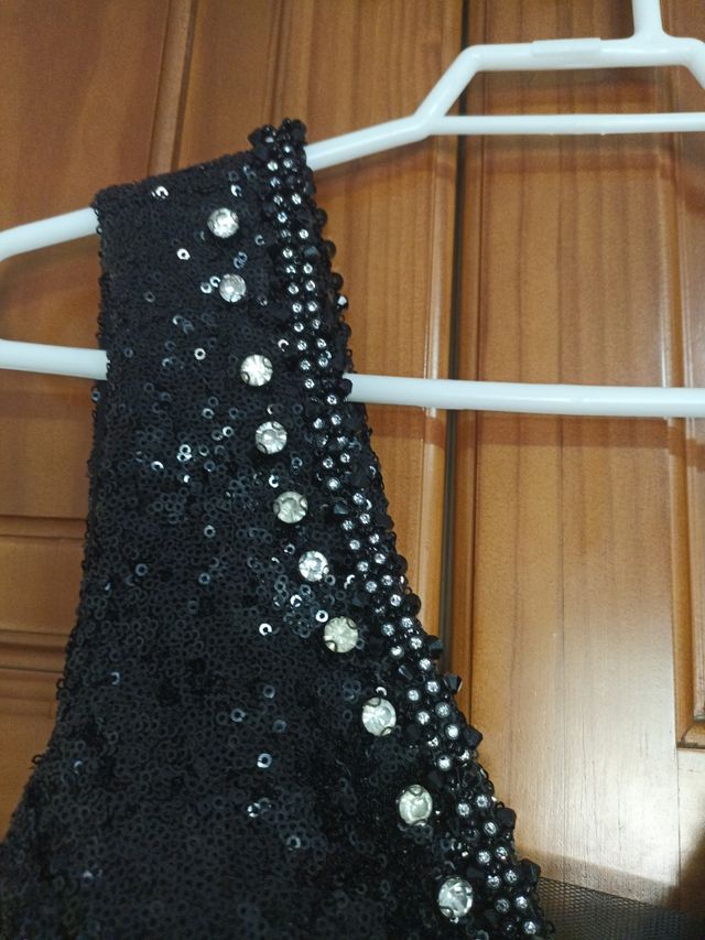 Vestido fiesta largo negro y verde agua