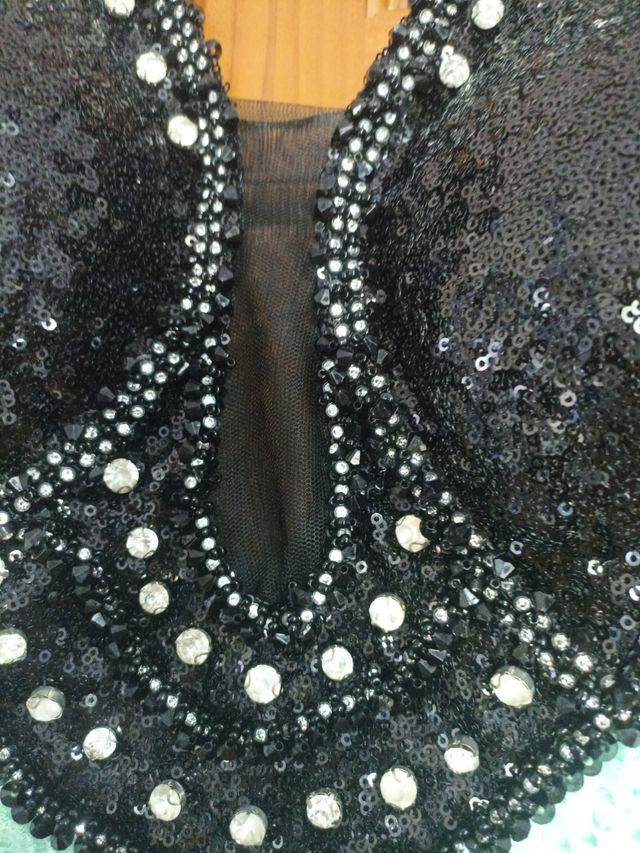 Vestido fiesta largo negro y verde agua