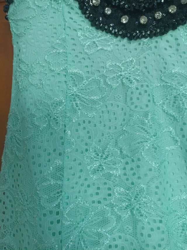 Vestido fiesta largo negro y verde agua