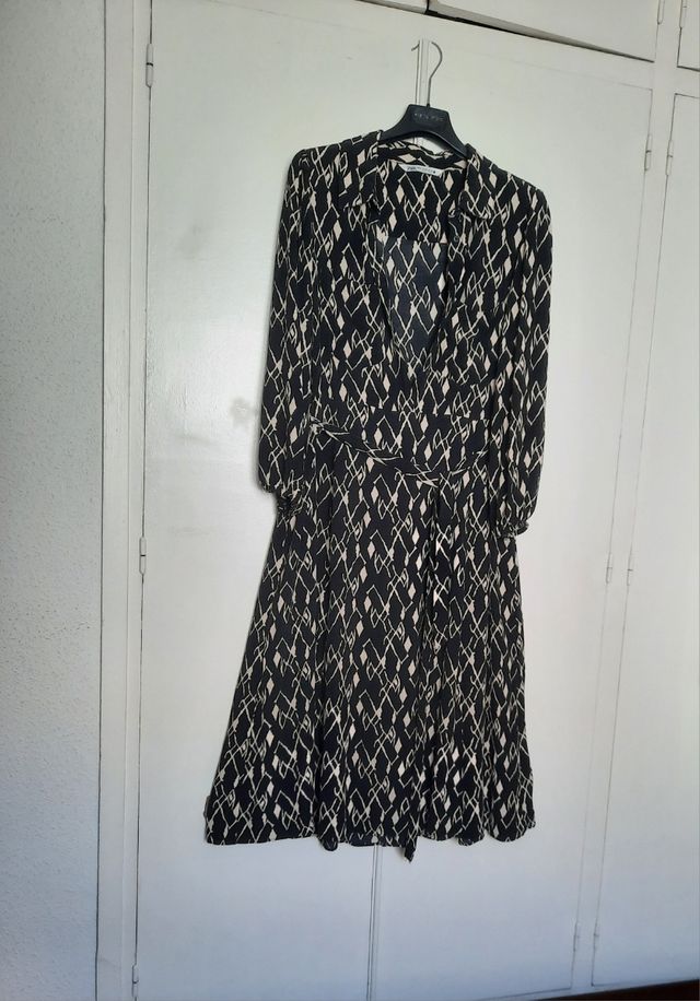 Vestido Zara estampado - Negro y beige