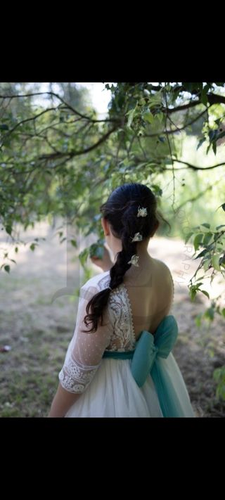 Vestido/traje comunión blanco y verde agua