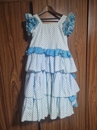 Traje Flamenca niña lunares azul