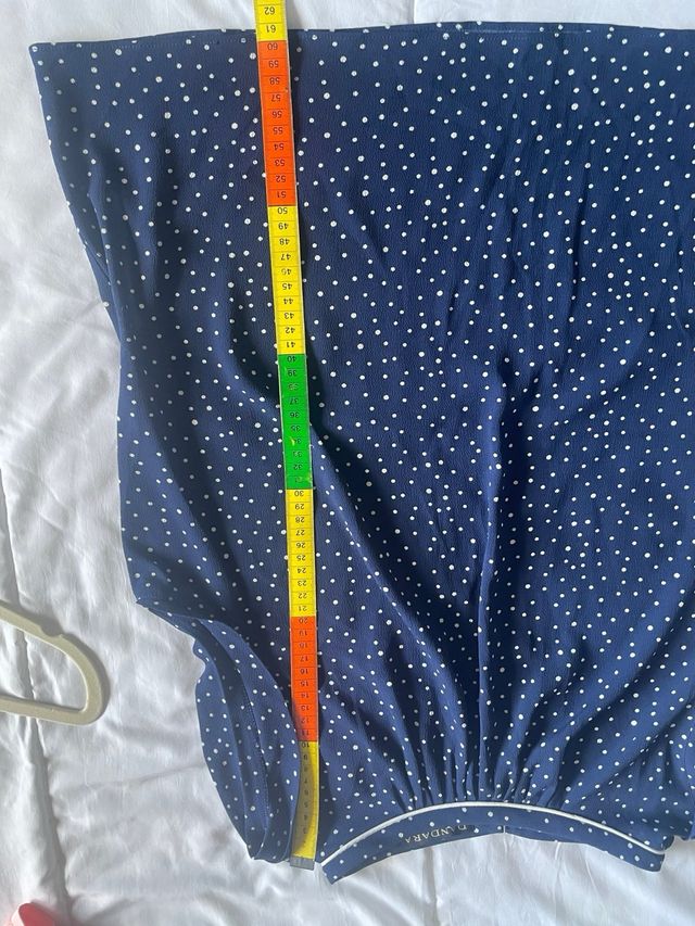 Blusa Dandara azul lunares blancos