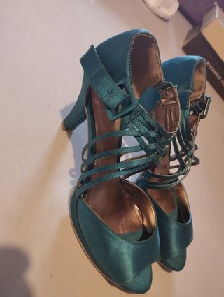 Zapatos tacón teal mujer