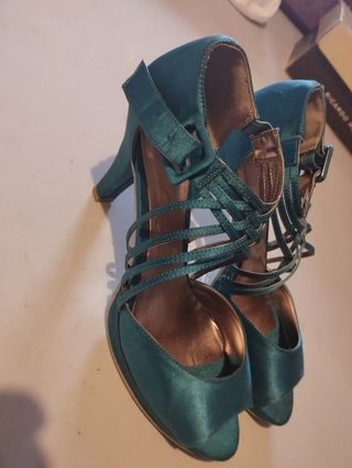Zapatos tacón teal mujer