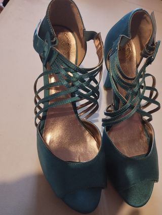 Zapatos tacón teal mujer