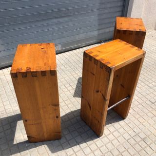 Taburetes pino brutalistas vintage Francia 1960